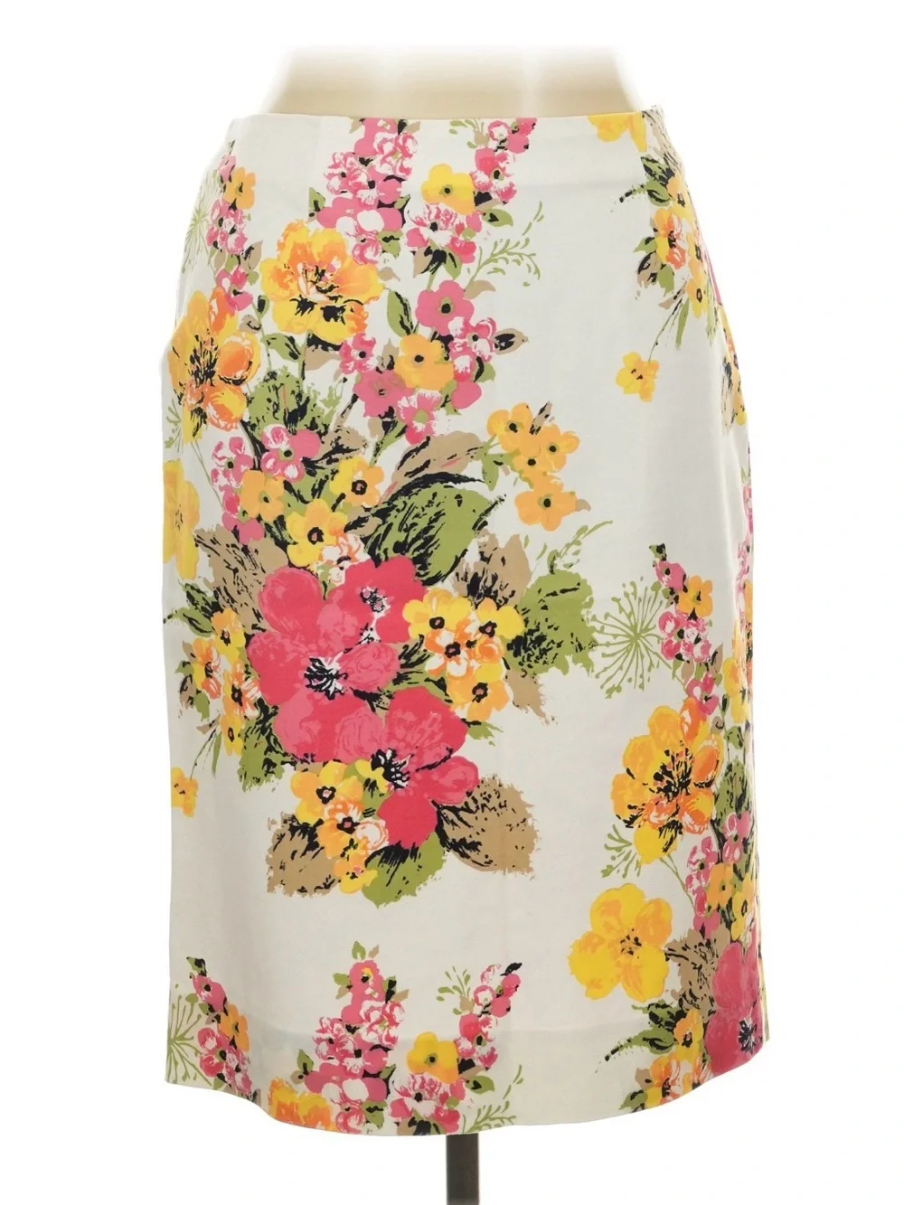 Milano Floral Print Pencil Skirt - White with Pink & Yellow Blooms NWT Size L